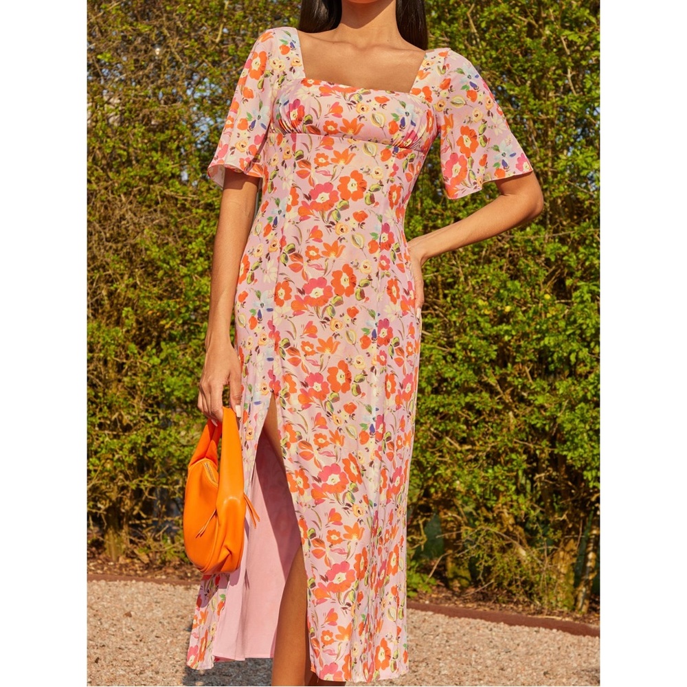 Chi Chi London Square Neck Floral Print Midi Dress